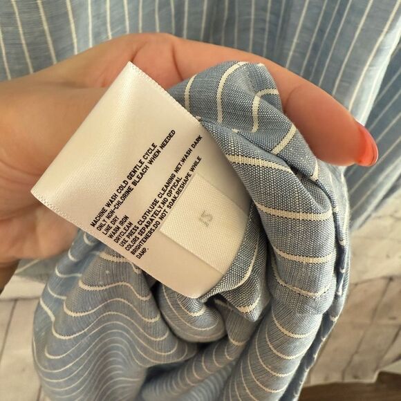 UNIQLO X J.W. ANDERSON Linen Blend Striped Gathered 3/4 Sleeved Dress - Picture 12 of 15